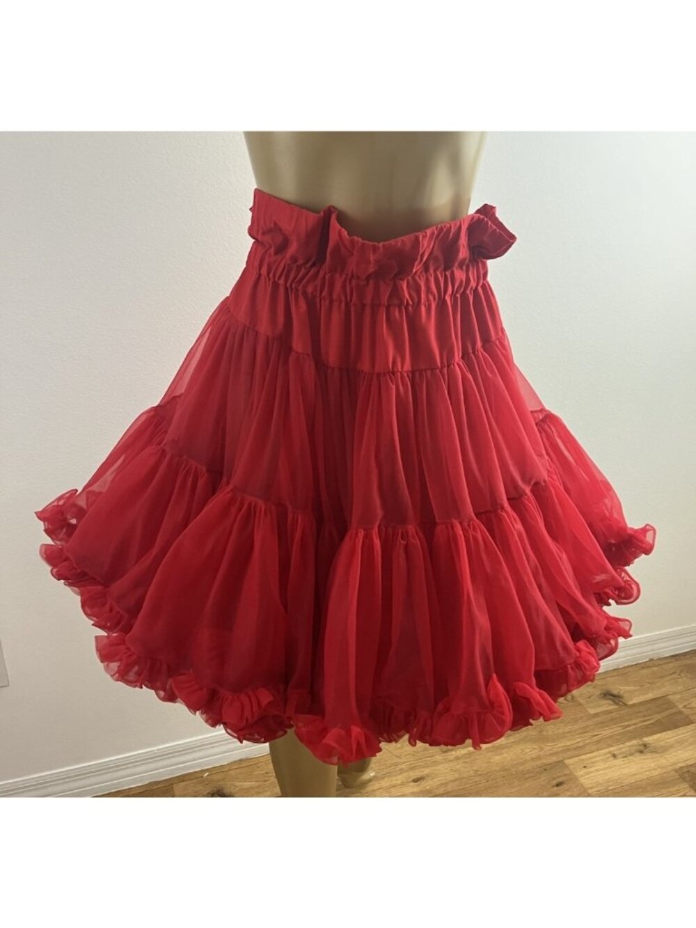 Vintage Sams Petticoat M Red Nylon Made In USA Rockabilly Square Dancing Western